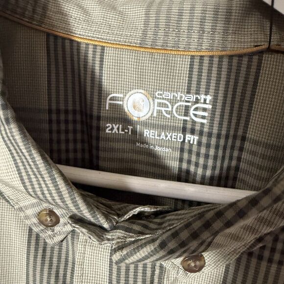 NWT Carhartt Force Ridgefield 2XLT Tall Shirt Beige Buttons Pockets Plaid - Picture 9 of 12